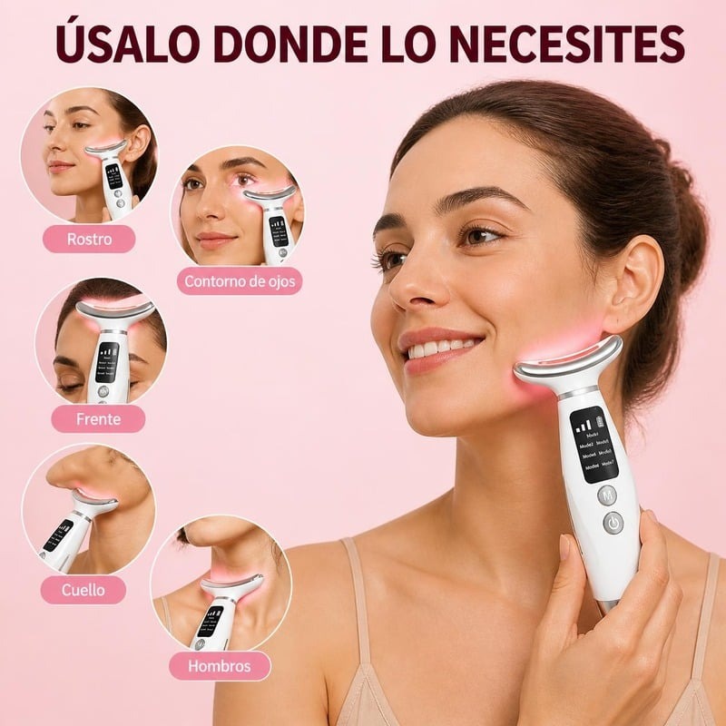 Masajeador Facial y de Cuello con Luz LED – Piel Luminosa en 10 Minutos